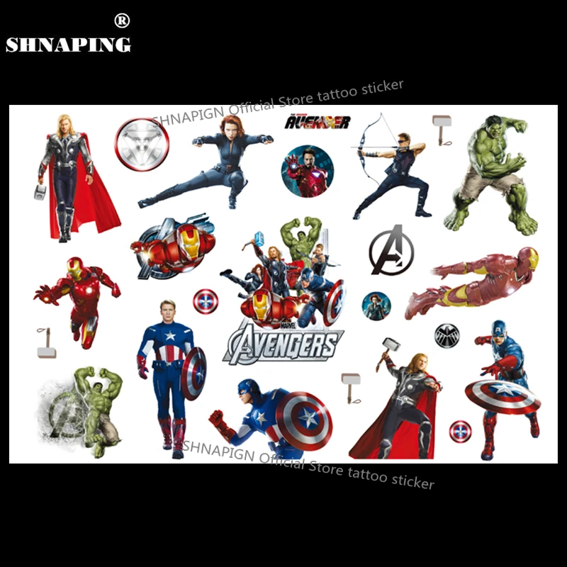 SHNAPIGN Супер Герой Союз ребенка Временные татуировки боди арт флэш тату наклейка