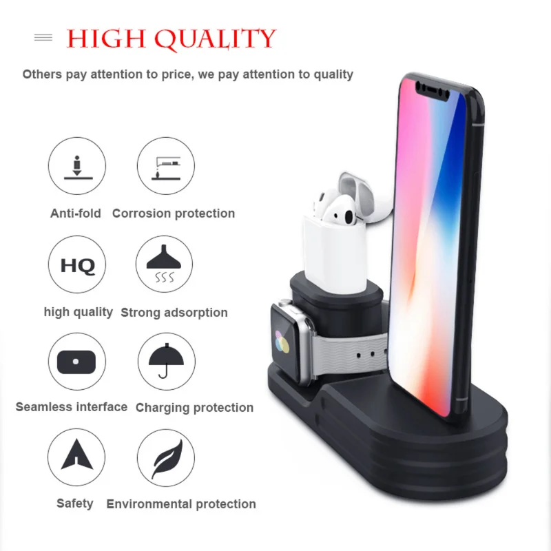 3 in 1 Charging Dock Holder For Iphone X 8 Silicone charging stand Station Apple watch apple airpods | Мобильные телефоны и