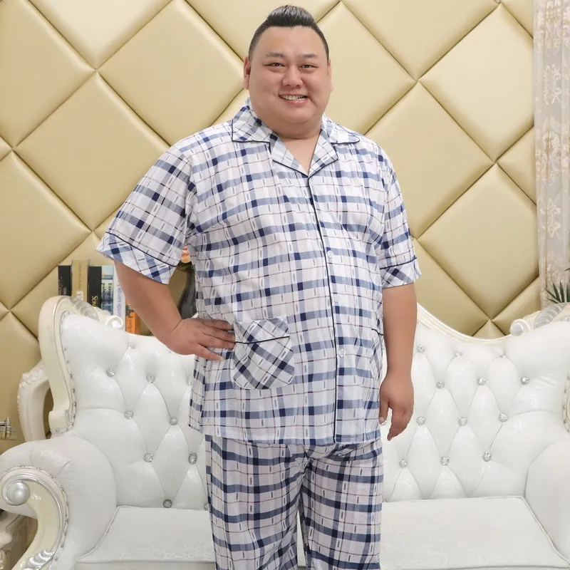 Распродажа, пижамы размера плюс, хлопок, мужские пижамы, hombre, короткий рукав, повседневная одежда для сна, Мужская домашняя одежда, пижамные комплекты для мужчин, 130 кг - Цвет: PLUS A-4