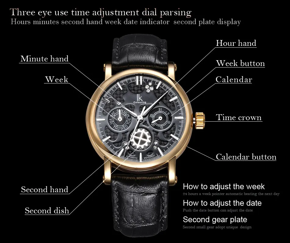 Разноцветные Автоматические наручные часы IK многофункциональные со стразами