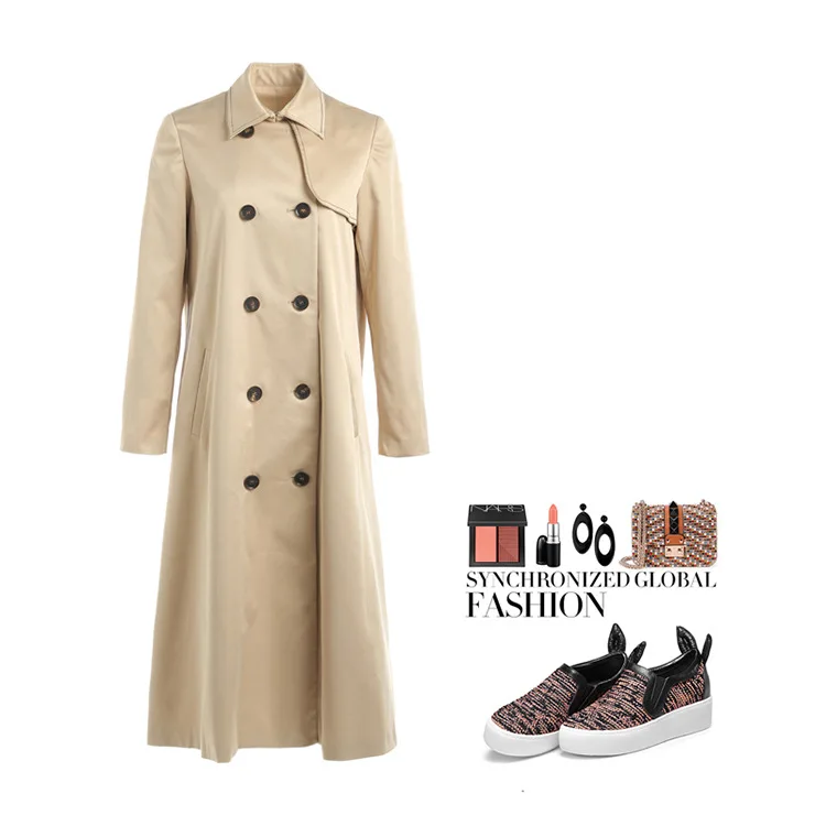 High quality 2017 new women autumn winter runway fashion british double breasted long office lady slim trenchcoat outwear D3030 | Женская