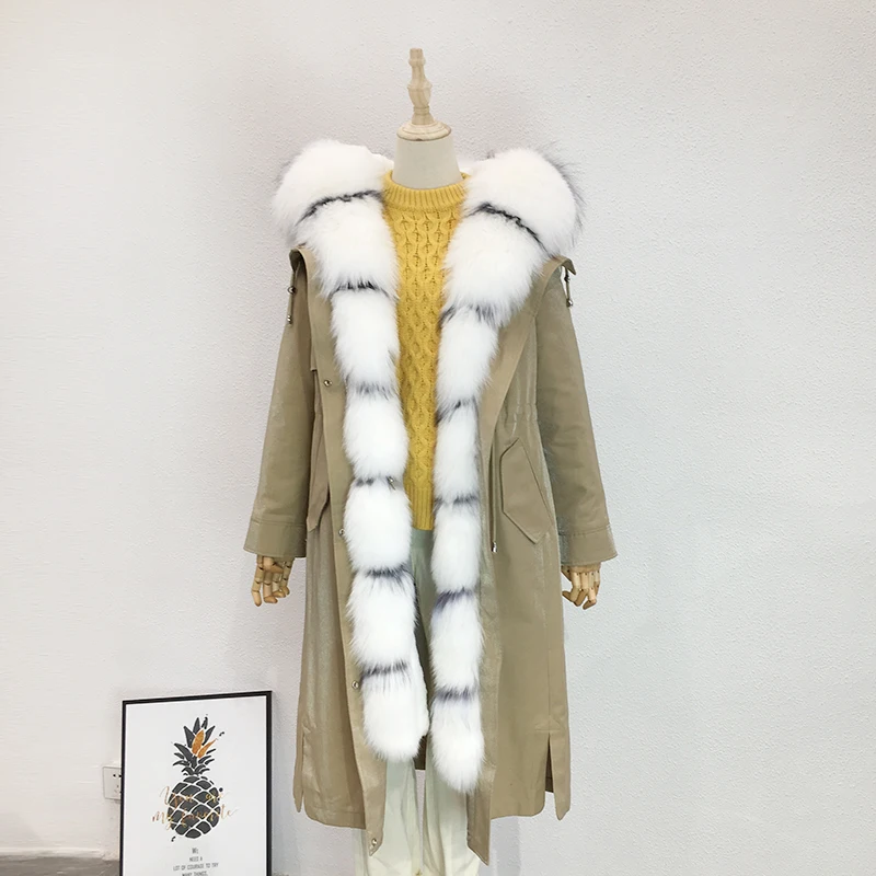 Europe New Women Winter High Street Fashion Big Real Fox Fur Hooded Cuff X-Long Jacket Parkas Female Elegant Military Thick Coat | Женская