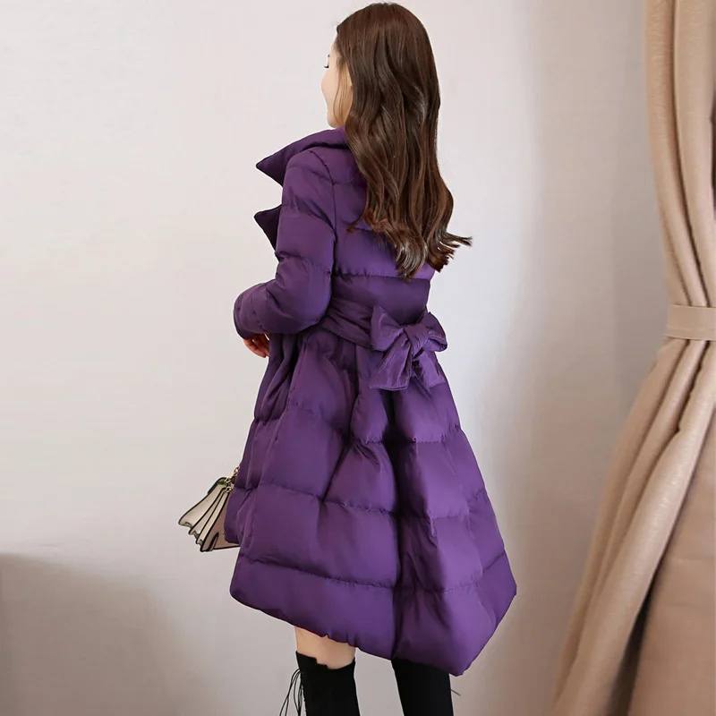 Новинка 2019 зимнее пальто толстое модное длинное с пушистым поясом женское тонкое