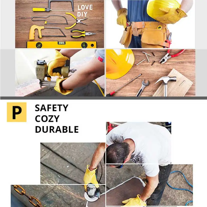 

JIANBO Leather Work Driver Gloves Mechanic Protection Working Safety Workers Welding Hunting Cowhide Motorcycle Gloves For Men