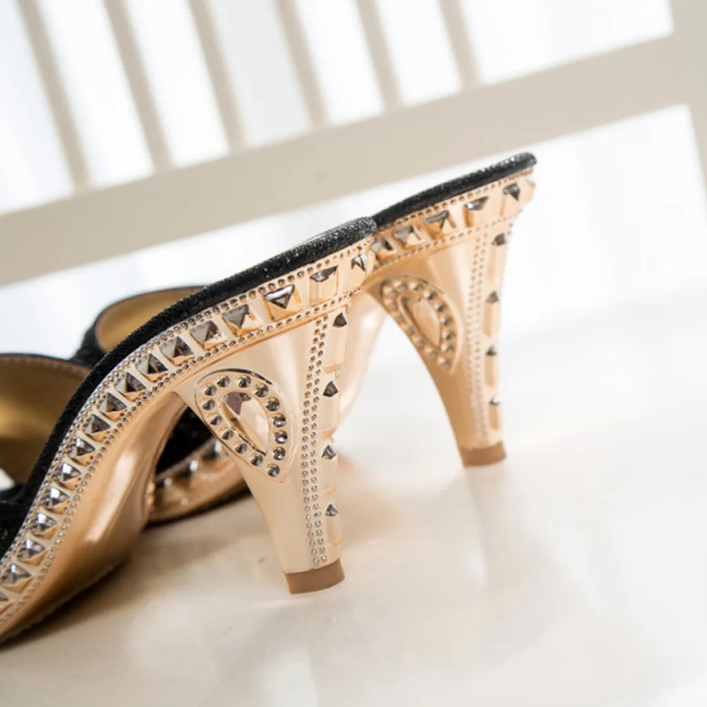 SAGACE/женские шлепанцы на высоком каблуке со стразами женская обувь летние модная