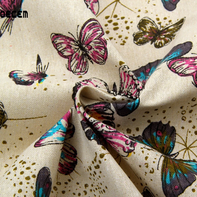 Ретро Бабочка печатные натуральный хлопок лен Ткань лоскутное белье tissus для