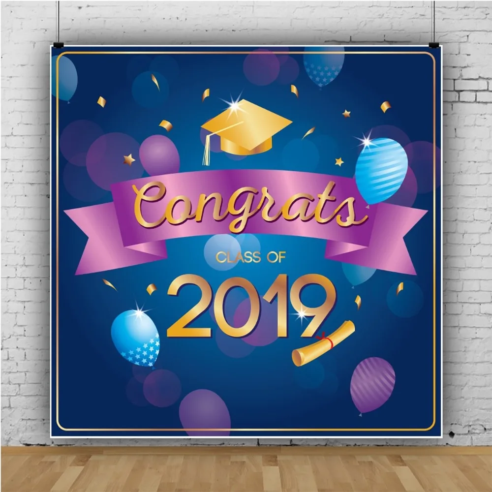 Laeacco Baby Cartoon Balloons Congrats Class Of 2019 Bachelor Cap Party Portrait Photo Backdrops Photography Backgrounds | Электроника