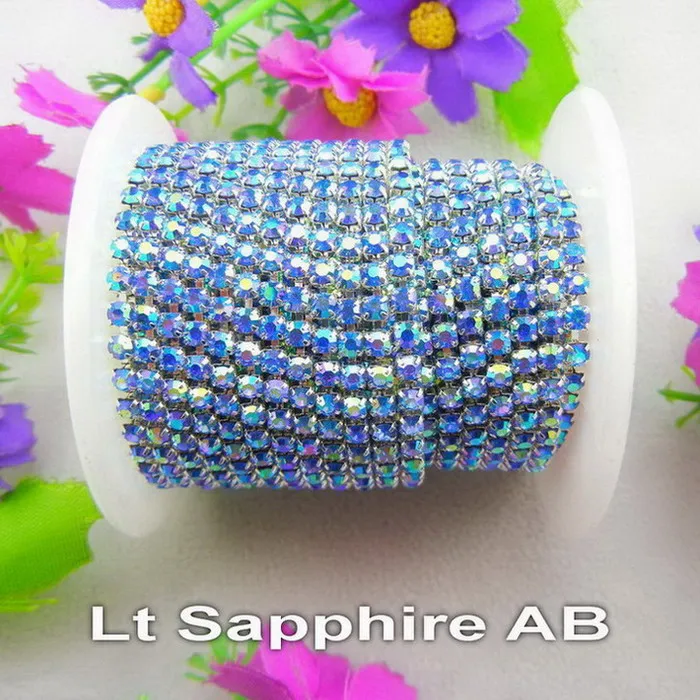 A29 Lt Sapphire AB Серебряная основа коготь 5 ярдов/R высокая плотность ss6 2 мм ss8 2,5 мм ss10 2,8 мм ss12 3 мм SS16 4 мм стразы на цепочке для пришивания клея на отделке - Цвет: A29 Lt Sapphire AB