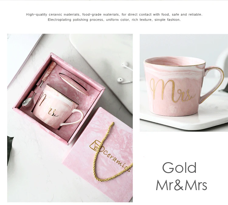 Роскошная розовая Золотая керамическая мраморная кофейная кружка Mr Mrs, чашка для свадебных пар, подарки для влюбленных, кружка фарфоровая, молочный чай, чашка для завтрака