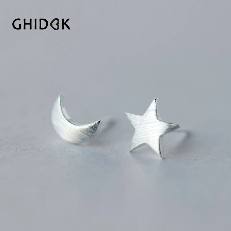 Женские серьги гвоздики с полумесяцем и звездой GHIDBK из стерлингового серебра 925