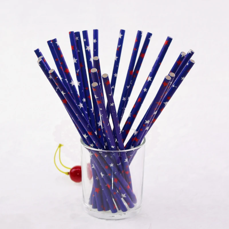 25 шт./лот бумажные соломинки с красными звездами биоразлагаемые для дня рождения