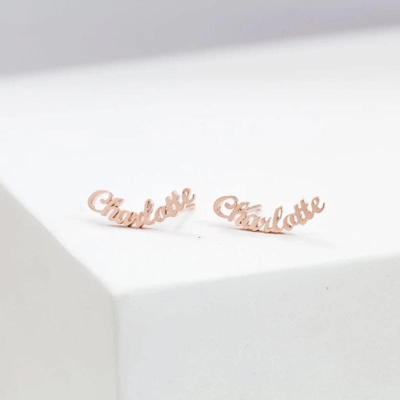 

Personalized Custom Name Earrings For Women Customize Initial Cursive Nameplate Stud Earring Gift For Best Friend Girls