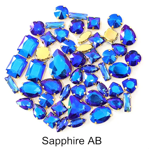 Sapphire AB 50 шт. разноцветные стразы в форме кристалла AB с когтями, Золотое металлическое основание, швейные камни для ювелирных изделий B1138 - Цвет: Sapphire AB