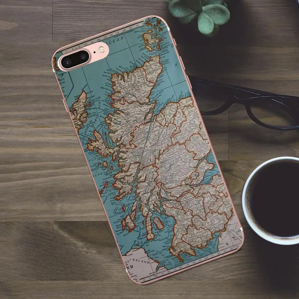 Чехол из ТПУ с изображением старой карты Шотландии на стену для Apple iPhone X 4 4S 5 5C SE 6 6S