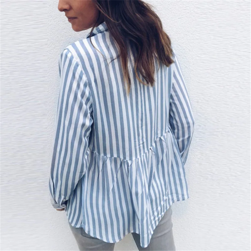 Женская блузка с отложным воротником ELSVIOS осенняя в полоску длинным рукавом и