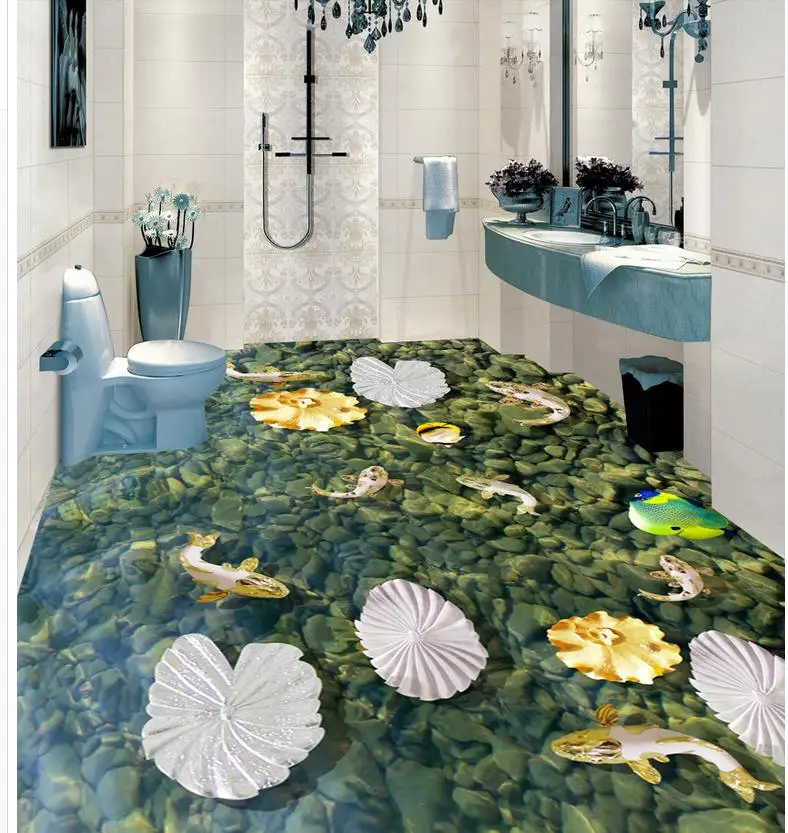 Пользовательские фото пол 3D обои современное искусство Нефритовая рыба в воде