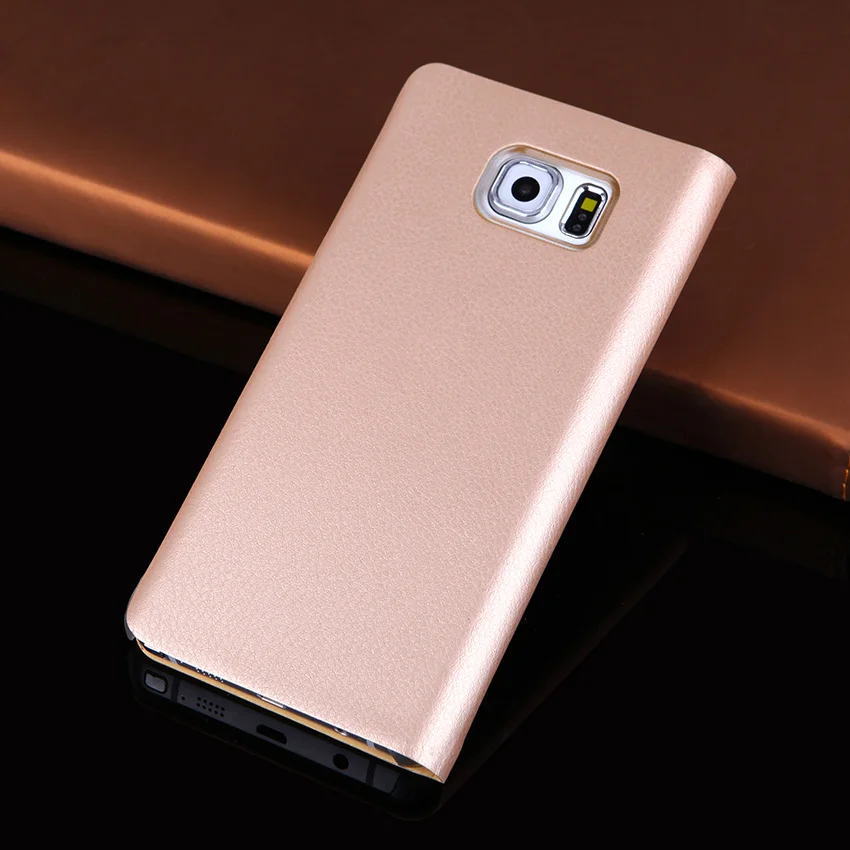Кожаный чехол с откидной крышкой тонкий противоударный окошком для Samsung Note 5 N920