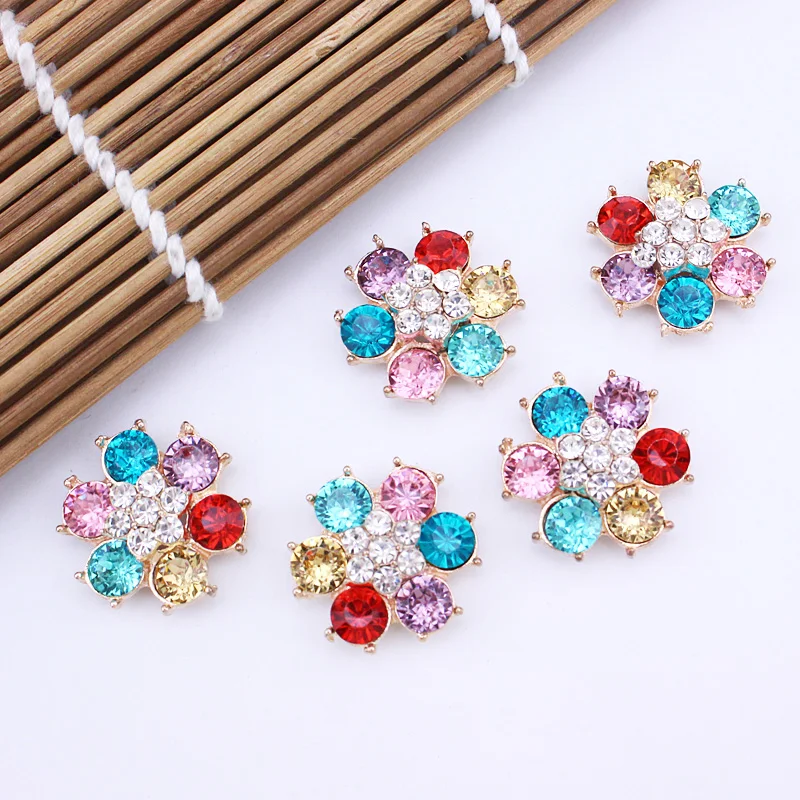 

Elegant Flat Back Gold Color Button with Colorful Austrian Crystal Beads Decoration DIY Crystal Embellishment for Wedding NK062