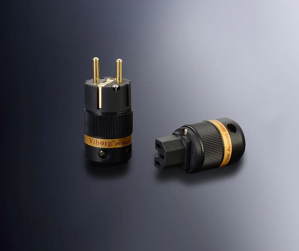 Выборг VE501G + VF501G 99.99% чистый Медь 24K позолоченные Schuko Мощность разъем IEC гнездовой