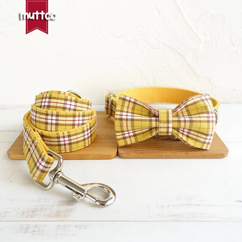 50pcs/lot MUTTCO wholesale stout durable soft dog collars handmade cotton and nylon THE LEMON PLAID 5 sizes UDC057 | Дом и сад