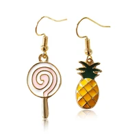 lollipop candy yellow pineapple fruit asymmetrical women golden dangle earrings drop earrings