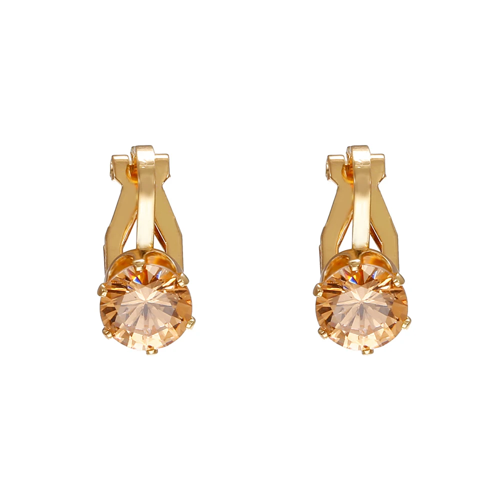 Женские круглые серьги клипсы JIOFREE 3 цвета украшенные кристаллами из фианита для - Фото №1