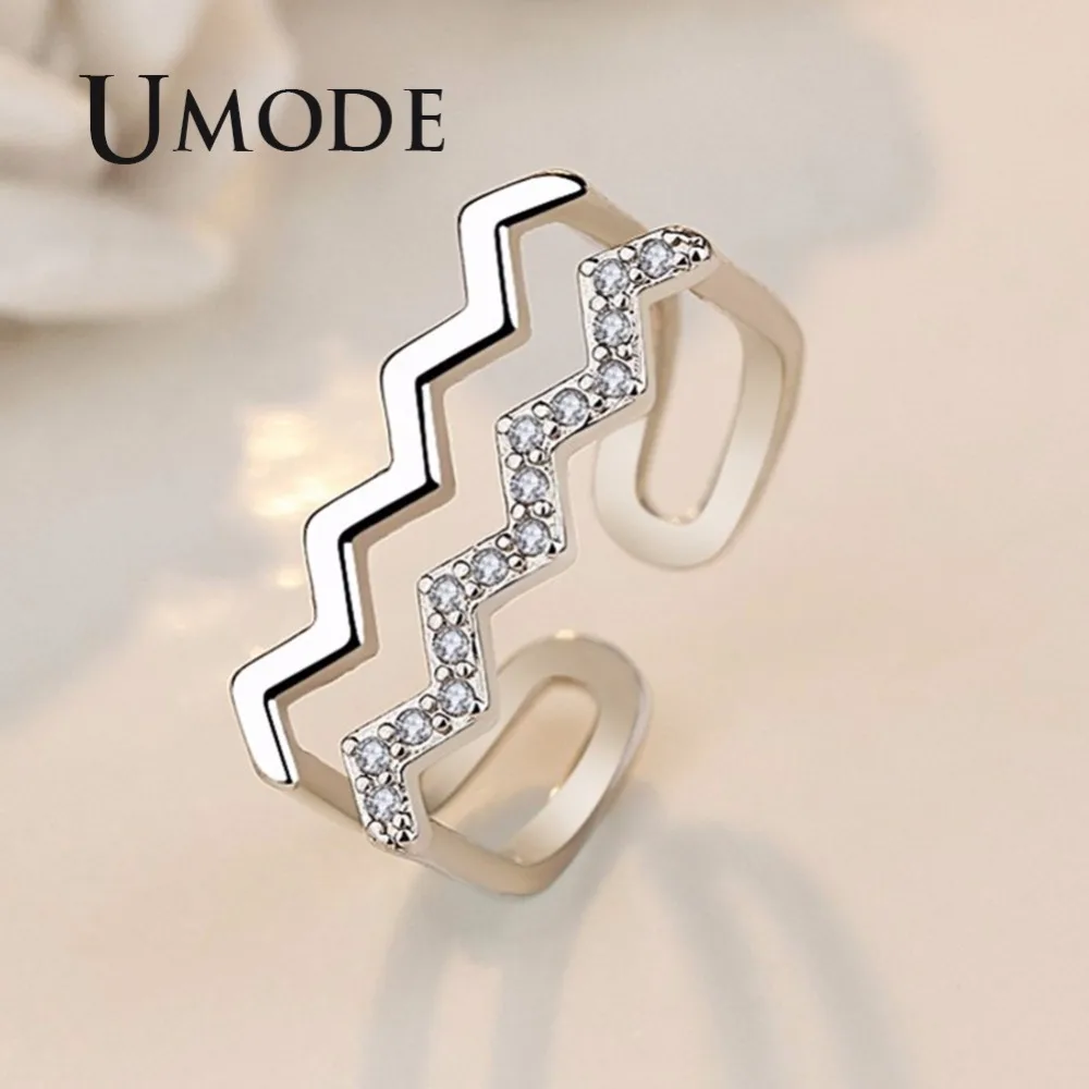 Обручальные И Вечерние кольца UMODE регулируемые открытые белого золота с