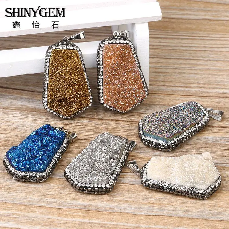 Необычные Красочные Кристальные камни кулон проложить Стразы натуральный друзы