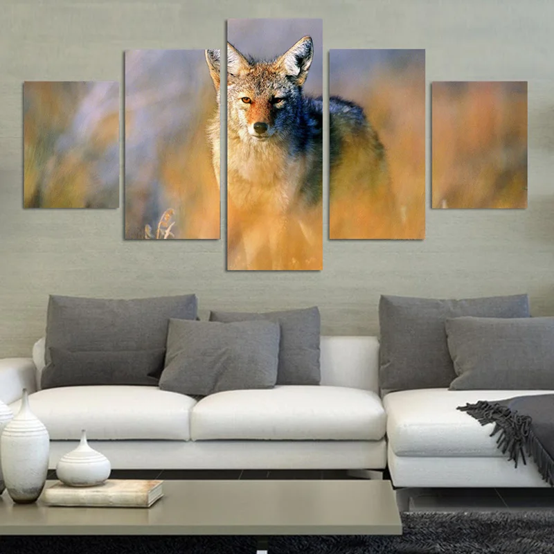 5 Pieces Wall Art Canvas Printed Painting Animals Wolf HD Print Modular On Unframed | Дом и сад