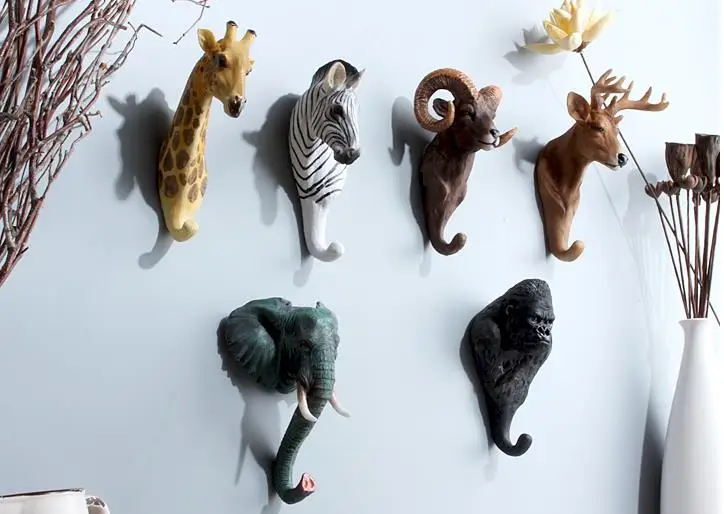 Креативные 3D настенные вешалки декоративные крючки для дверей животных пальто