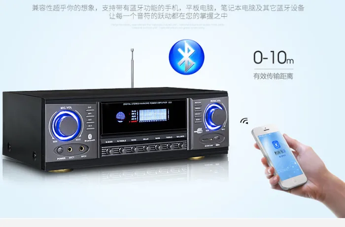 DZ-10 200 Вт+ 200 Вт HiFi 2,0 Bluetooth цифровой стерео усилитель караоке домашний кинотеатр аудио с микрофоном вход FM радио дисплей