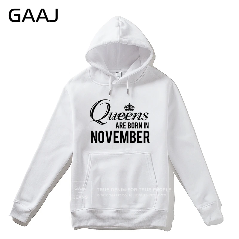 GAAJ "Queens are born in November" мужская толстовка с капюшоном, Женская толстовка на молнии, Мужская Высококачественная флисовая толстовка с принтом в стиле хип-хоп - Цвет: White