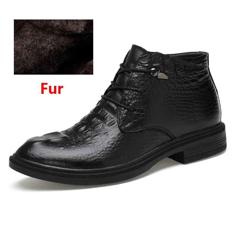 Fur Black OZERSK/Лидер продаж; мужские ботинки из натуральной кожи; сезон осень-зима; ботильоны; модная обувь на шнуровке; мужская теплая повседневная мужская обувь - Color: Fur Black