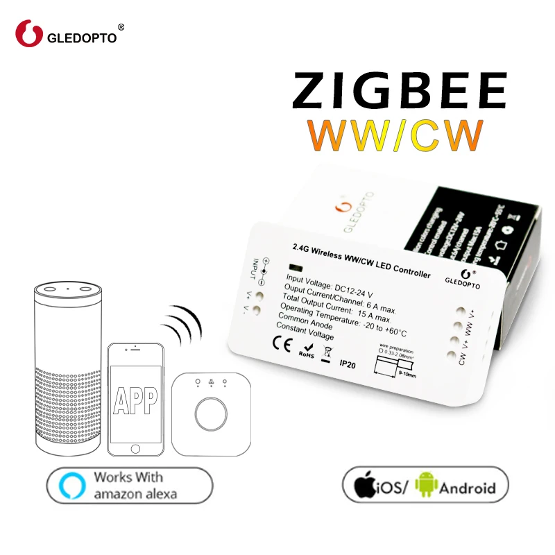 G светодиодный OPTO Zigbee AC/DC 12-24V 4 в 1 WWCW полосы Управление Работать с Smartthings Tuya Conbee Alexa