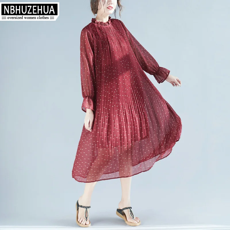 NBHUZEHUA женское платье 2019 летнее с рисунком в горошек длинные шифоновые платья