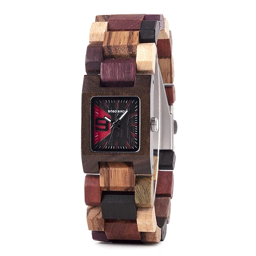 colorful strap Деревянные женские часы женские деревянные часы BOBO BIRD бамбуковые наручные часы кварцевые квадратные в деревянной коробке подарок для подруги - Цвет: colorful strap
