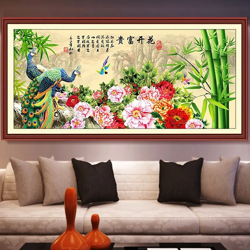 QIANZEHUI, 3D печать, вышивка крестом, цветы, бамбук, бамбук, сообщают, безопасность, суб, больше, Павлин, устойчиво, высокая серия, рукоделие