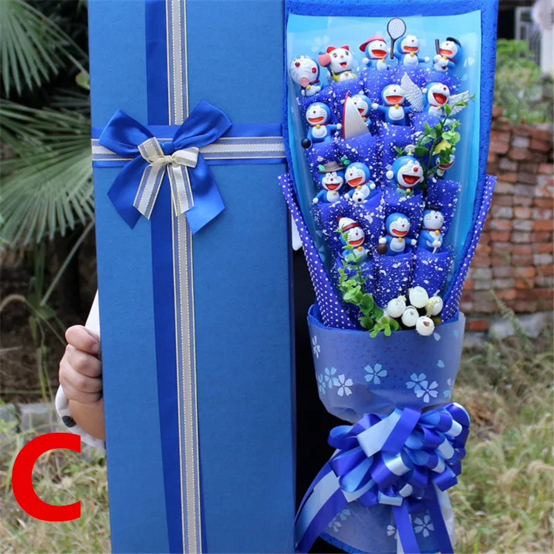 Мини ПВХ Doraemon Цветы Букет Искусственные розы цветок из искусственного шелка подарок Букеты Свадебные День Святого Валентина игрушки довольно люблю