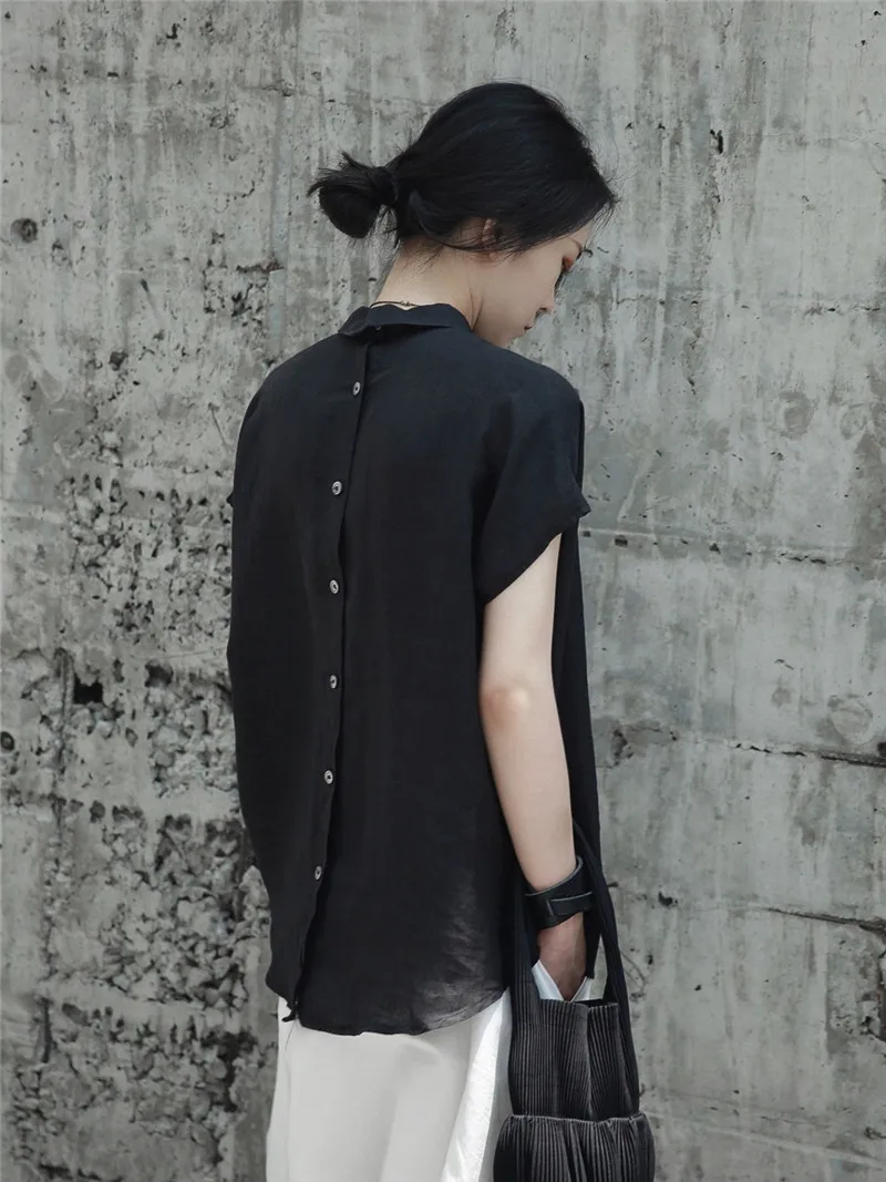 Женская льняная блузка Cakucool летняя Свободная с коротким рукавом в японском стиле