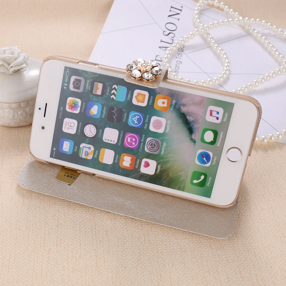 Kisscase кожа флип чехол для iPhone 6 S 7 Plus со стразами держатель кошелек Стенд Крышка 5 5S