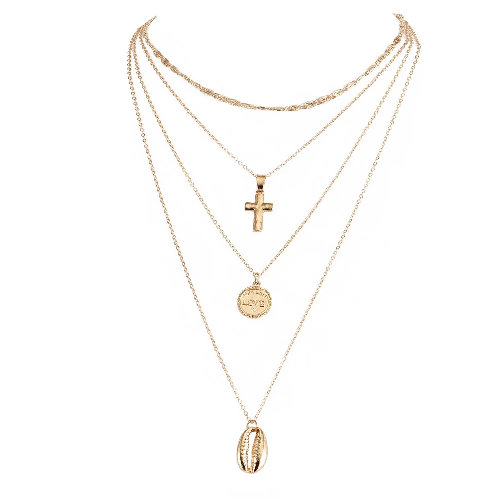 4 шт./компл. романтическое женское ожерелье из ракушек крест надпись Love кулон
