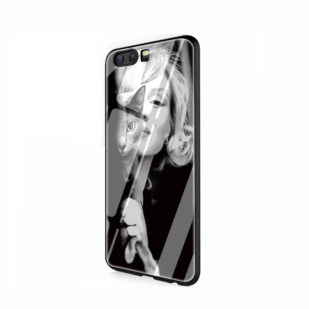 G1 Мэрилин Монро с кошкой прекрасный закаленное стекло чехол для huawei P10 P20 P30 mate 20 Honor 9 10 Lite Pro 7A 8X P Smart - Цвет: G1