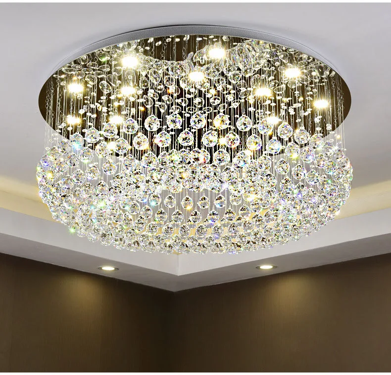 

Circular Crystal Ceiling Light For Living Room Home Dining Light Lamp Hotel Creative Retro Iron Lamp E14 LED bulb