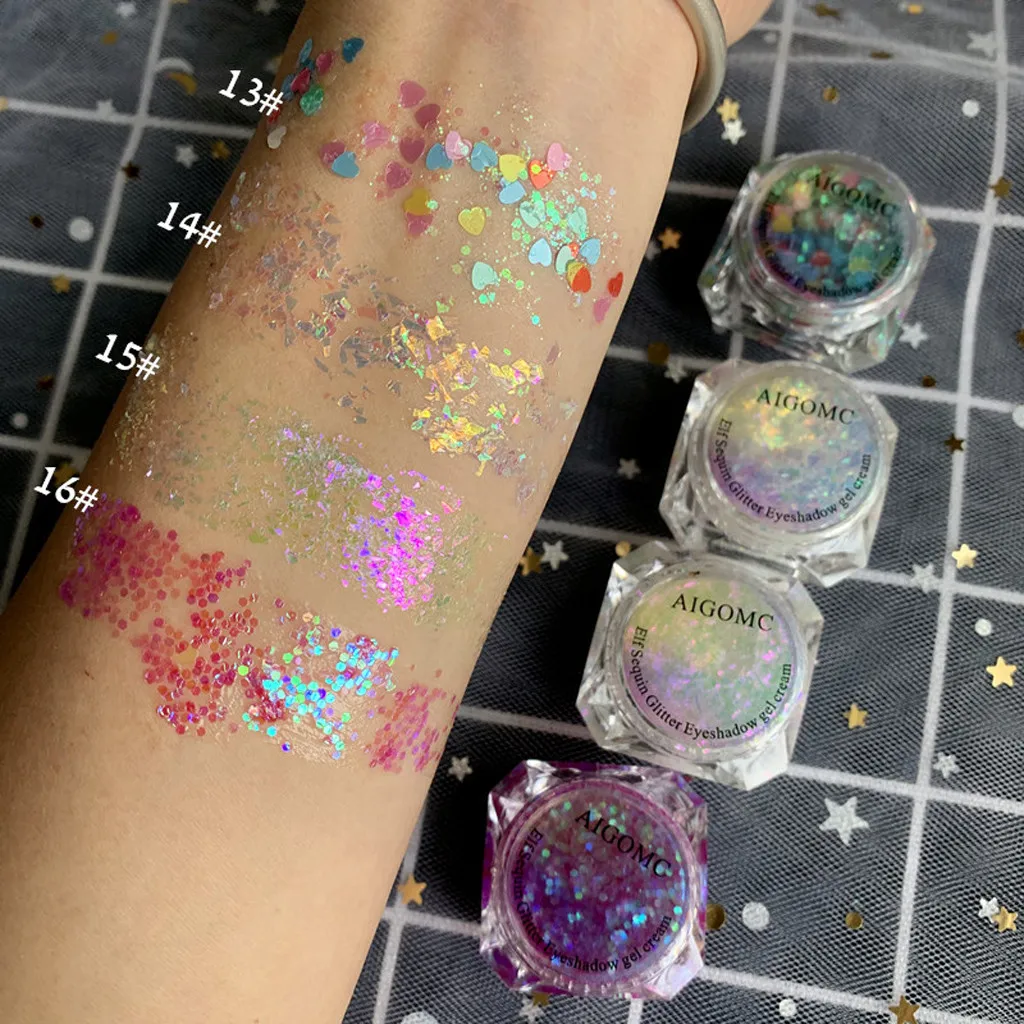 Блестящие тени для век голографические блестки мерцающий пигмент Лоскутная блестящая для глаз фестиваль тела макияж сверкающий лазерный оттенок