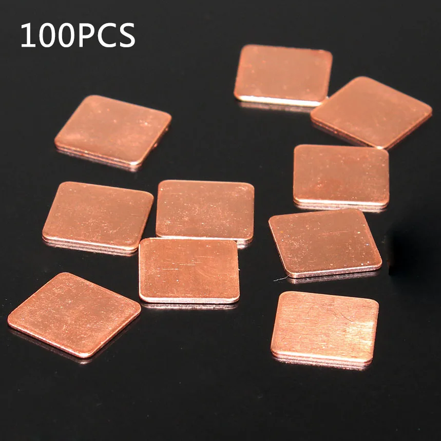50 шт. 15x15x0,1 мм 0,3 мм 0,5 мм 1,5 мм PC компьютер Видеокарта охлаждение Медный процессор VGA BGA Радиатор термопаста