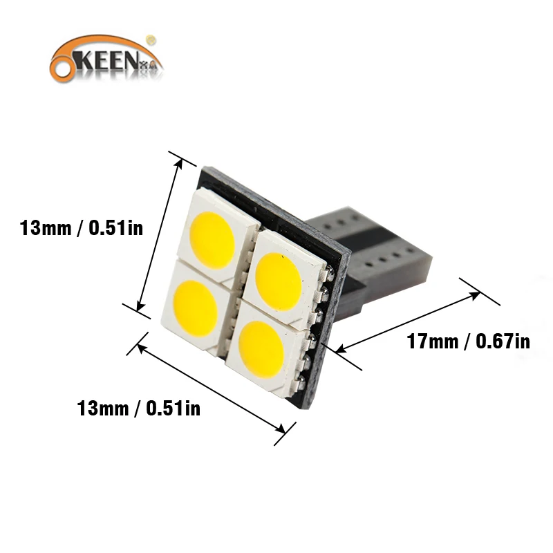 OKEEN Автомобильный светодиодный светильник T10 Canbus W5W 5050 4SMD теплый белый для чтения