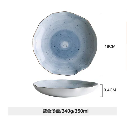 blue Soup plate В европейском стиле Золото керамическая тарелка рис блюдо в стиле вестерн десертная тарелка тарелки обеденные тарелки и тарелки наборы - Цвет: blue Soup plate