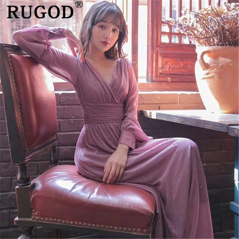 Женское винтажное платье RUGOD длинное длиной до щиколотки с длинным рукавом и