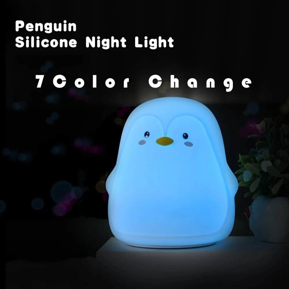 Cute Penguin Night Lamp Cartoon LED Lampara Toys Light For Children Touch Baby Lampka Nocna Dla Dzieci Veilleuse Enfant | Лампы и
