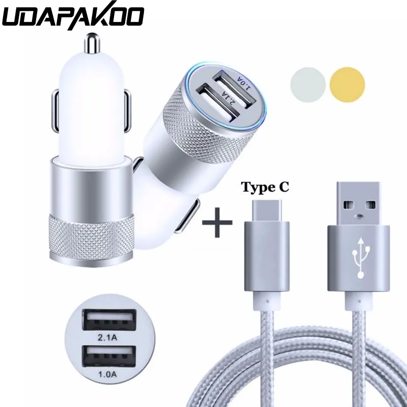 Умное автомобильное зарядное устройство с 2 портами USB + кабель 3 1 типа C фута для
